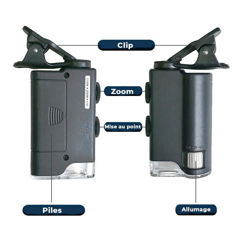 Microscope x100 + lampe uv pour téléphone